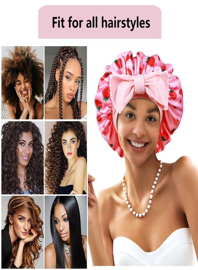 Heniho 1+3 Large Satin Bonnets with Scrunchies for Women, Double Layer Hair Bonnet Tie Bonnet for Sleeping Braids Curly Hair, J - Image 4
